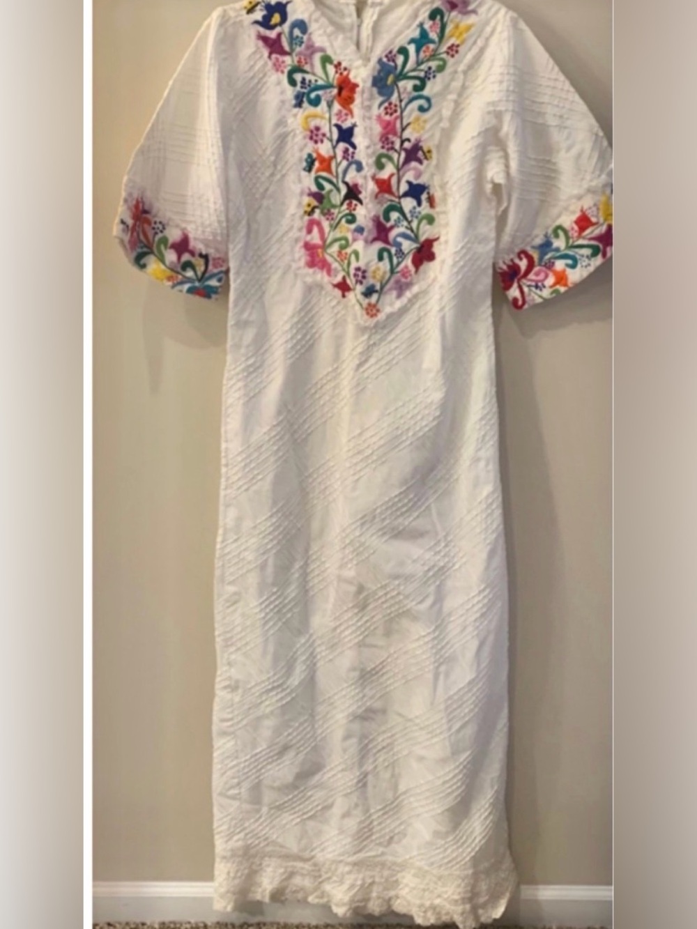Handmade VTG Mexican Embroidered Lace Crochet Cotton Maxi Dress - Picture 13 of 13
